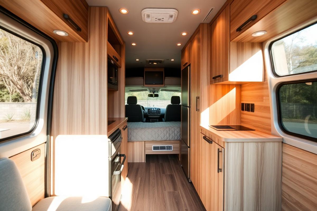 Interior de una furgoneta Camper equipada