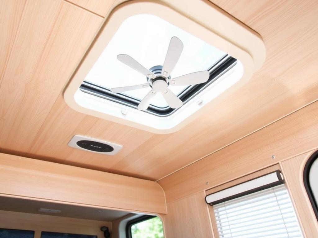 Claraboya con ventilador de techo vista desde el interior de una camper
